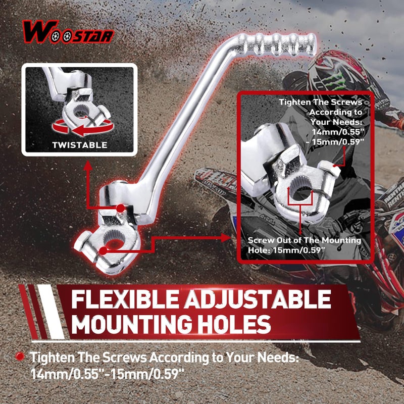 WOOSTAR 15mm Kickstart Lever Pedal Replacement for 50cc 70cc 90cc 110cc 125cc 150cc Pit Bike Dirt Bike Silver - Image 3